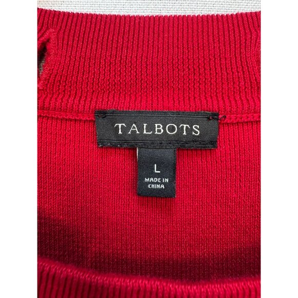 Talbots Womens Knit Top Cutout Collar Design Size L Red Office Classic Casual - Picture 2 of 10